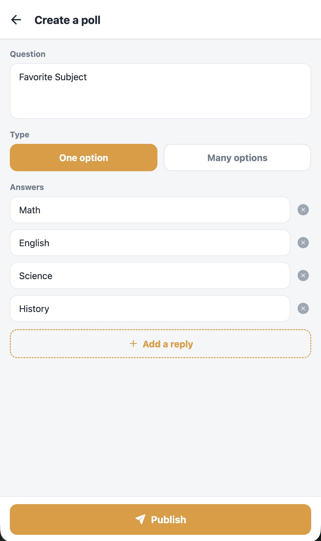 Creating a poll with single-choice answers